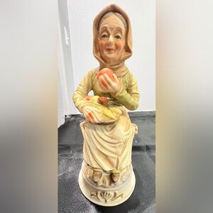 Cameo Sculpture with Peach and Cream Hues, Elderly Woman With Basket
